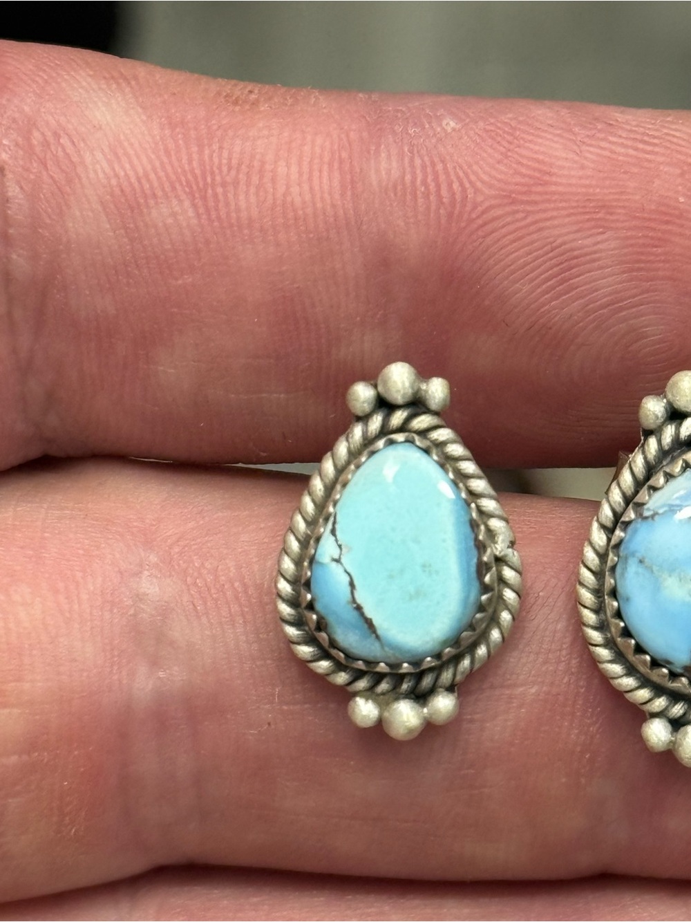 STERLING SILVER GOLDEN HILLS TURQUOISE TWIST BALL BEADED STUD EARRINGS .925 - Picture 8 of 13